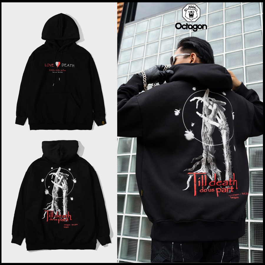 Áo Hoodie Nỉ Bông OCTAGON LOVE AND DEATH Màu Đen Form Oversize