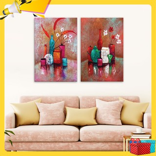 Bộ 2 tranh tĩnh vật, lọ hoa, canvas, ép gỗ đẹp – W1628
