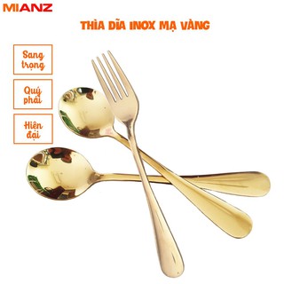 Thìa -  Dĩa Inox mạ vàng, Mua 10 Tặng Khăn lau đa năng - Mianz Store