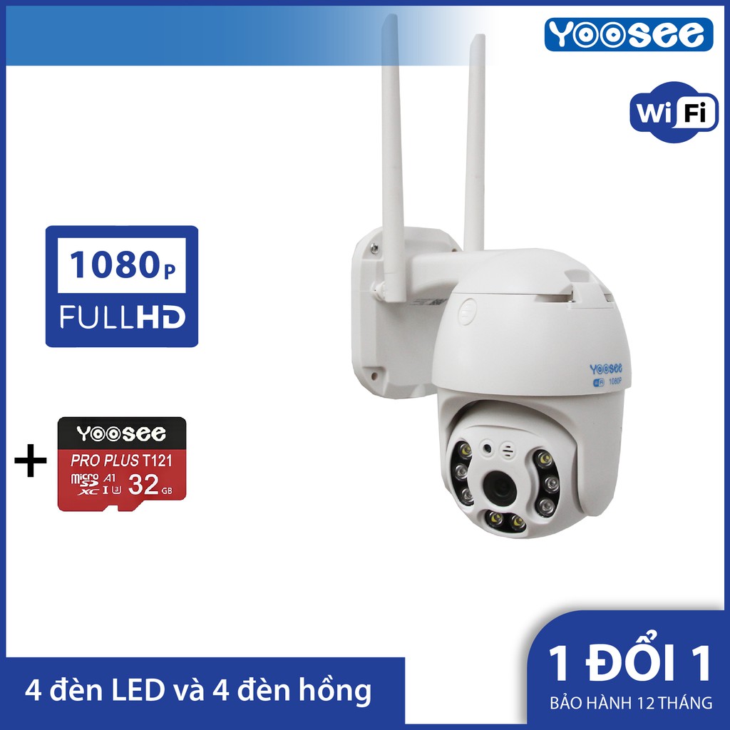 [Tặng kèm thẻ nhớ 128GB]Camera wifi PTZ Yoosee D08S- 8 Led Full HD 1080P 2MP ngoài trời xoay 360 độ.