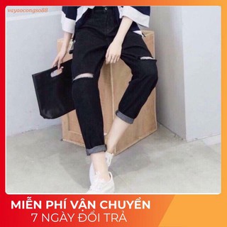 Quần jean nữ baggy đen tuyền lưng cao không co dãn có bigsize JB01