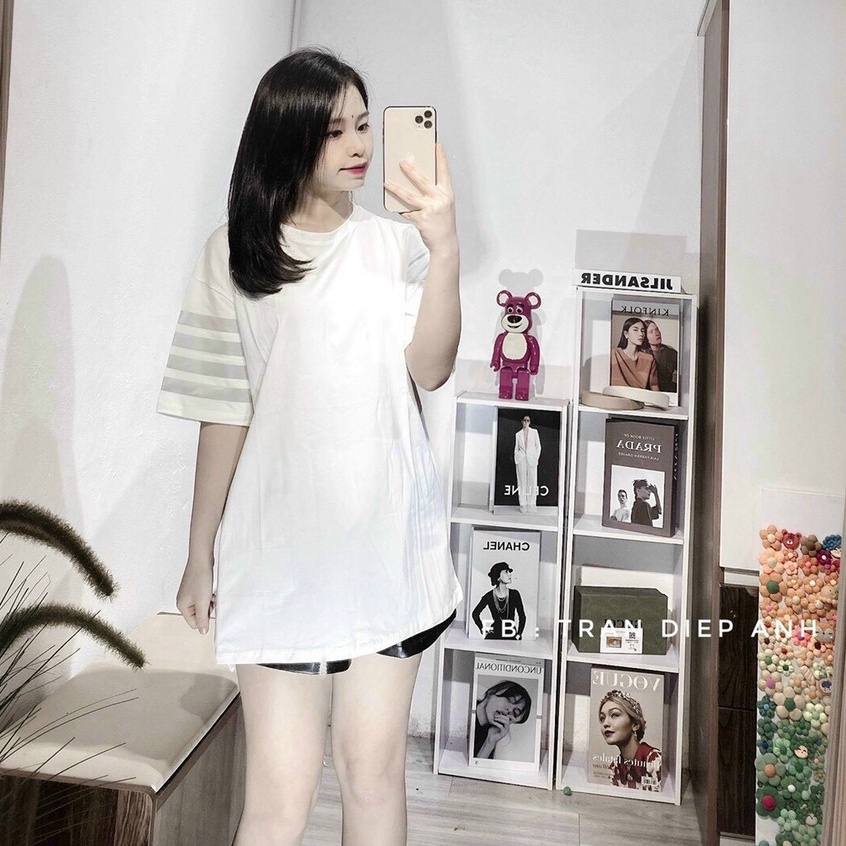 Áo thun tay lỡ unisex Thom 4 sọc tay MOSSSHOP - Áo phông nam nữ phong cách hàn quốc ulzzang form rộng 65kg