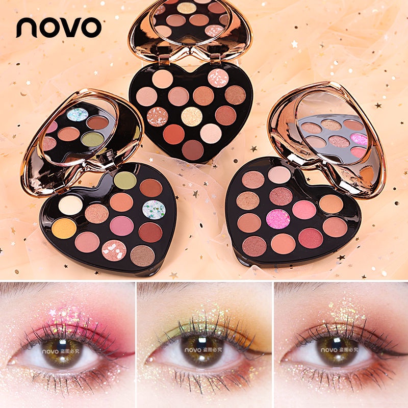 [Hàng mới về] Bảng phấn mắt Novo ánh ngọc trai lấp lánh chống thấm nước thiết kế hộp trái tim