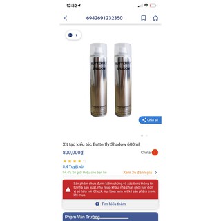 [CHÍNH HÃNG] GÔM XỊT TÓC BUTTERFLY SHADOW CHUẨN 320/600ML
