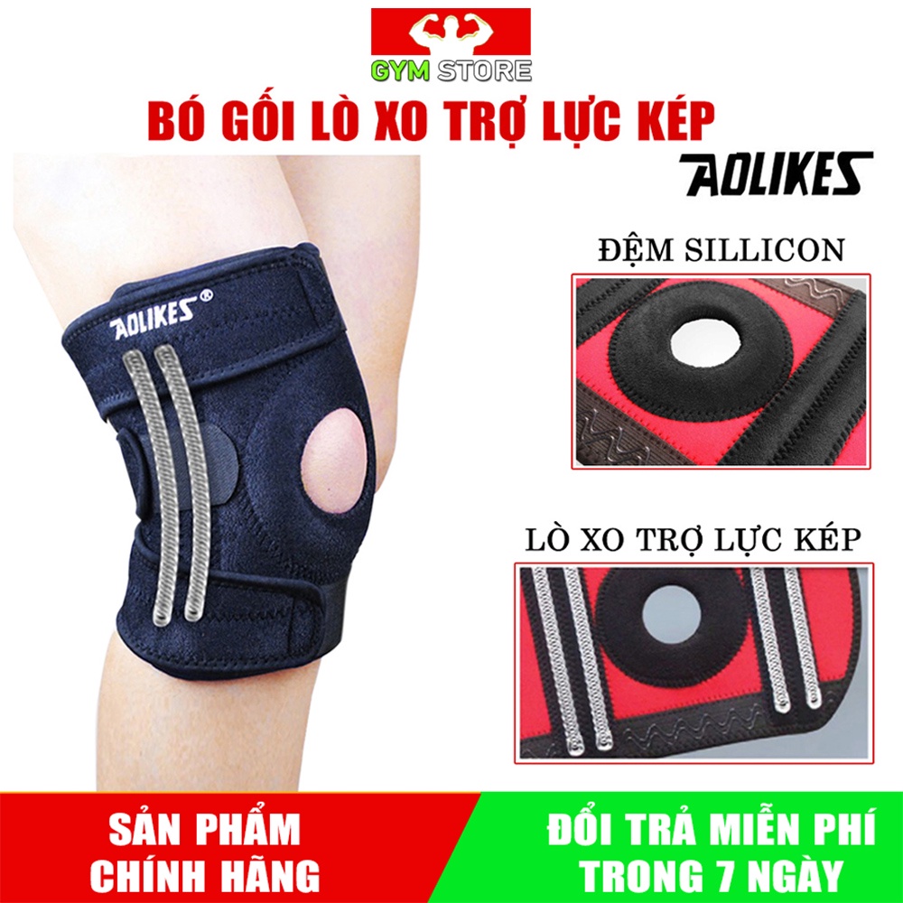 Băng Đầu Gối Silicon Thể Thao, Bó gối tập Gym 4 lò xo trợ lực Aolikes A-7618