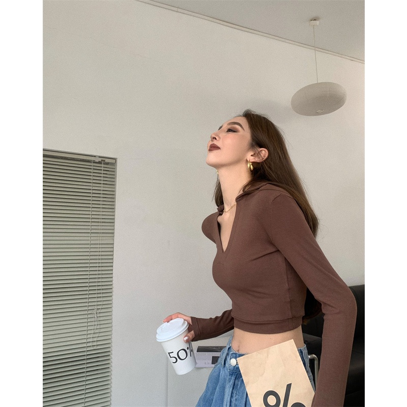 QKOOLE  Áo Thun Nữ Tay Ngắn Cổ Chữ V Thời Trang Hàn Quốc