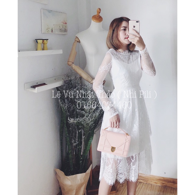Đầm ren trắng tầng
