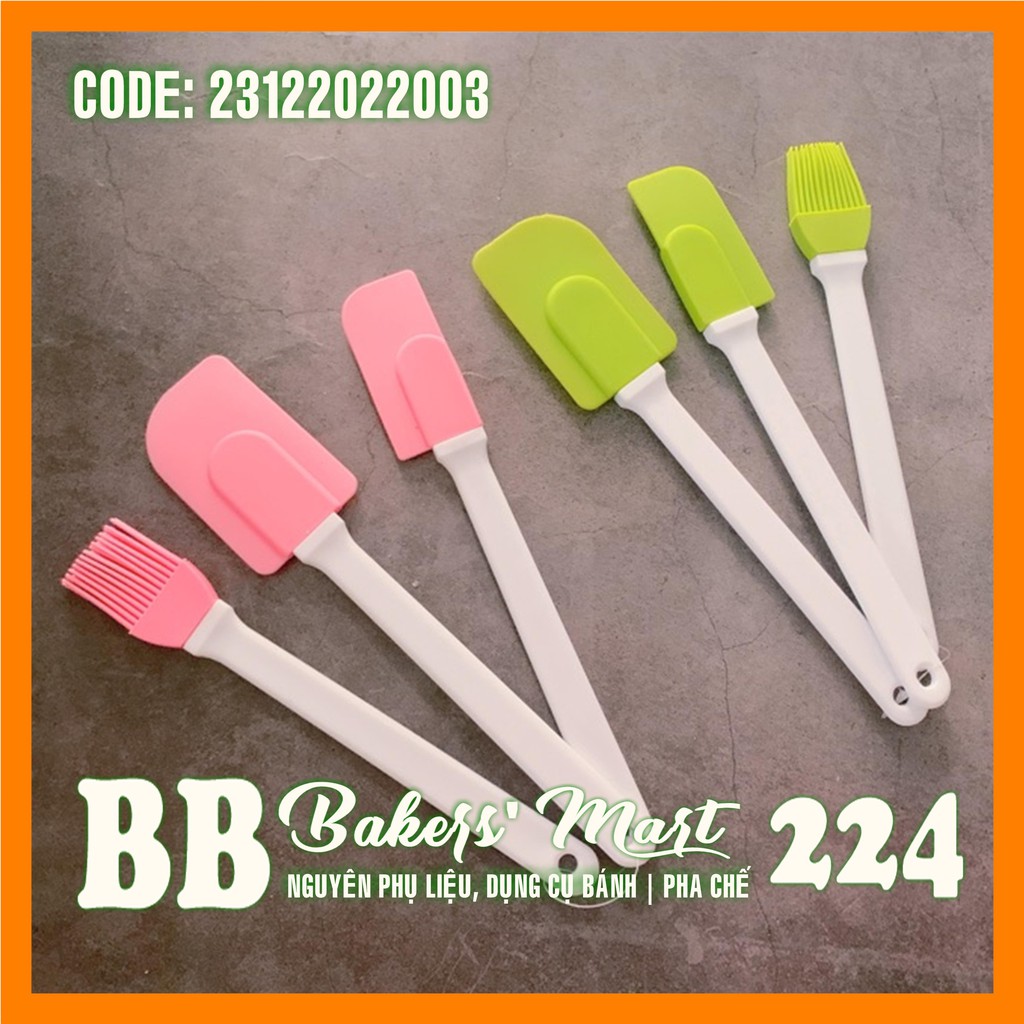 Bộ dụng cụ 3 món (có thể tháo rời đầu): 2 cây phới vét dẹt SPATULA trộn bột, 1 cây CHỔI QUÉT (MÀU SẮC NGẪU NHIÊN)