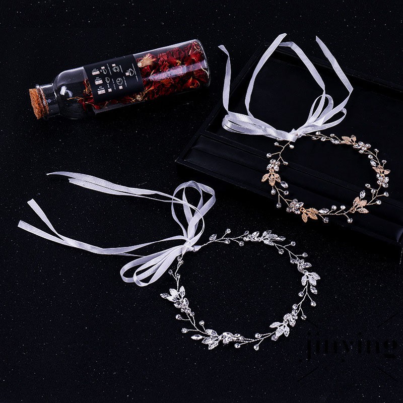 GETNOIVAS Băng đô vương miện Tiara cột dây hình hoa lá trang trí tóc cho cô dâu xinh đẹp