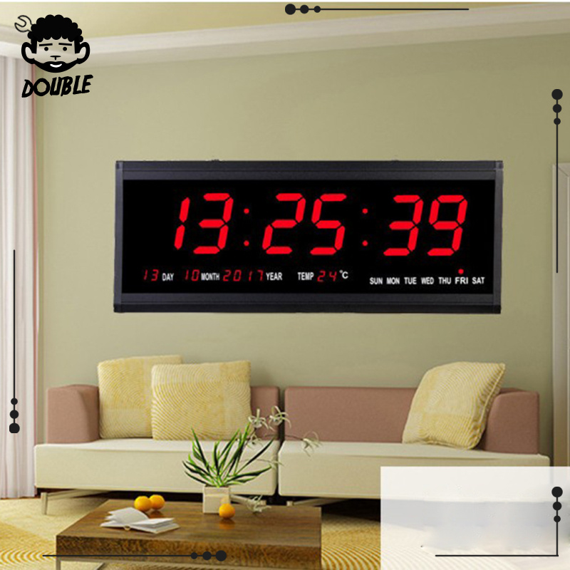 [DOUBLE]Digital Wall Clock LED Screen Time Watch Night Mode 24H Display EU
