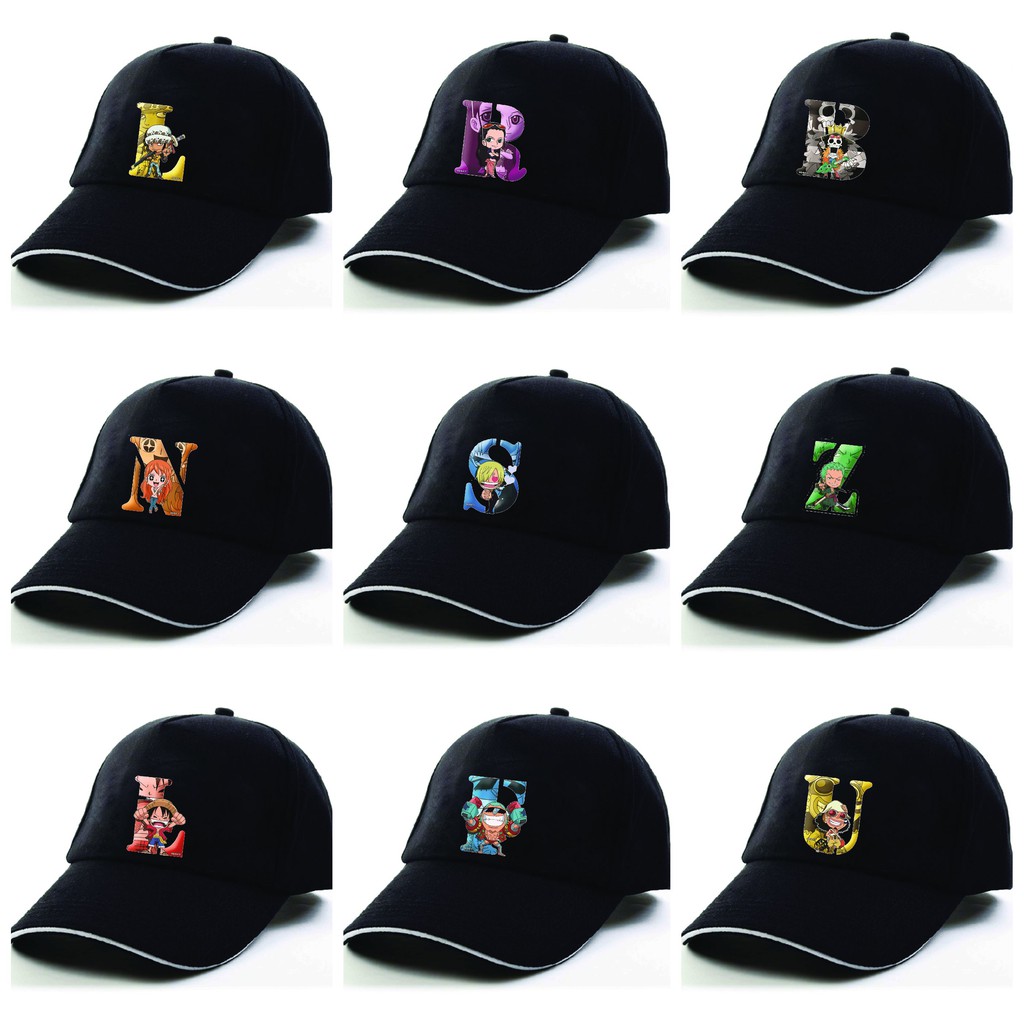 Mũ nón lưỡi trai đen in hình ONE PIECE ĐẢO HẢI TẶC ver CHỮ CÁI anime chibi thời trang phong cách