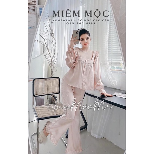 bộ pizama cổ vuông cánh tiên lụa mát mềm mịn quảng châu cao cấp MIENMOC ( hàng có sẵn )