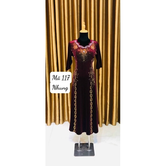 ĐẦM DẠ HỘI TRUNG NIÊN VẢI NHUNG CAO CẤP M117