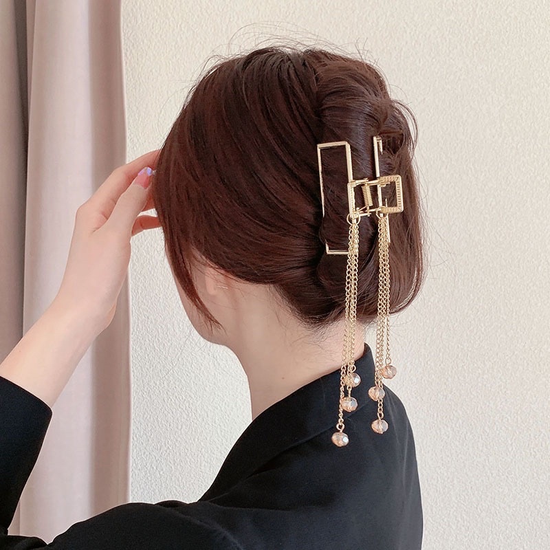 Kẹp tóc kim loại tua rua sau đầu màu vàng kẹp tóc xinh xắn dễ thương phonh cách Hàn Quốc