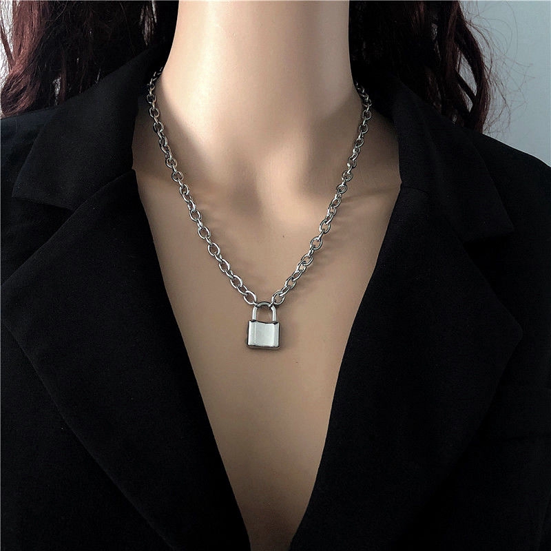 Vòng Cổ Gắn Mặt Hình Ổ Khóa Độc Đáo Phong Cách Hip-Hop Hàn Quốc