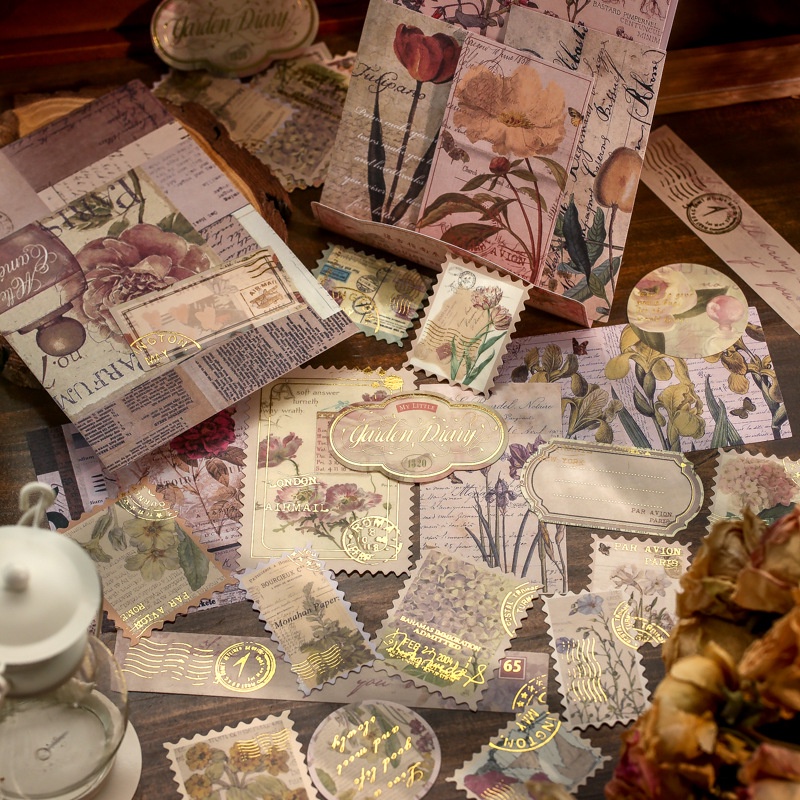 Sticker Chủ đề Retro ánh nhũ trang trí sổ tay, scrapbook, planner,.. [ 079 ]
