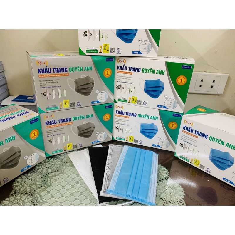 (Giá sốc) Hộp khẩu trang y tế Quyền Anh 4 lớp đủ màu 50 cái