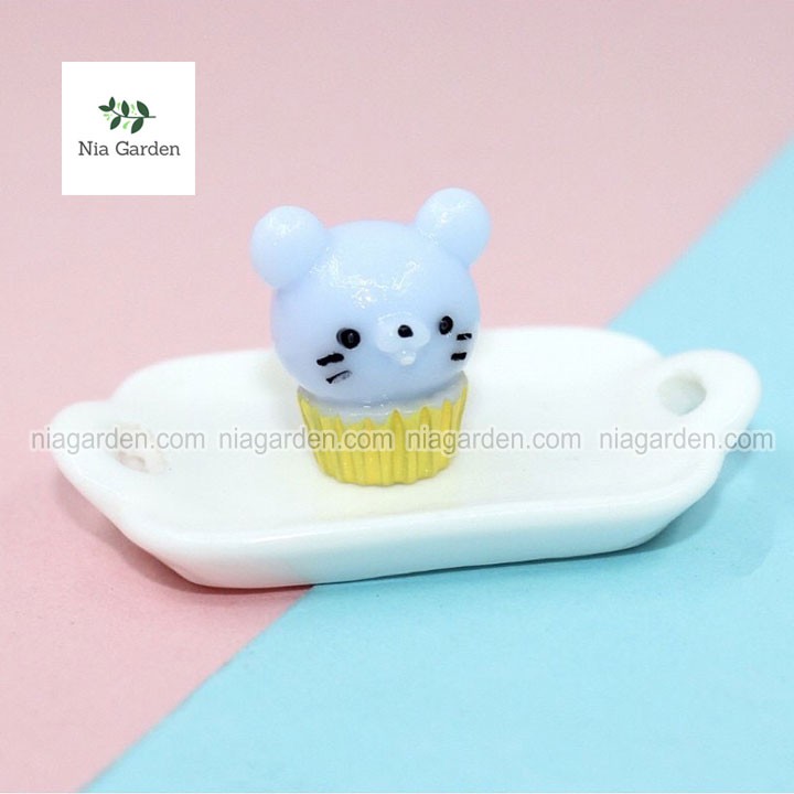 Phụ kiện tiểu cảnh bánh cupcake gấu trang trí cây cảnh, terrarium, bể cá (PKTC)