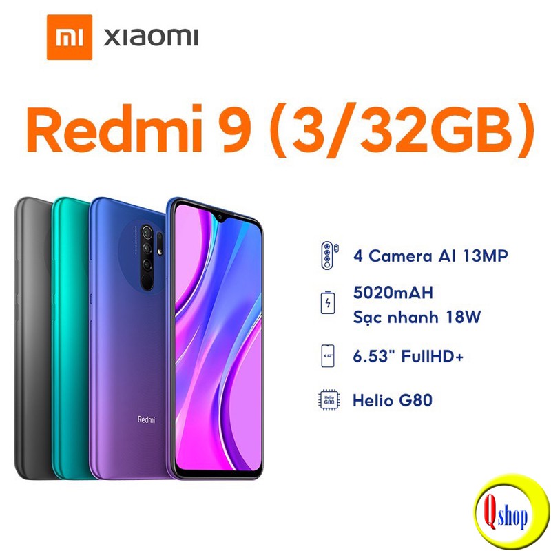 Điện thoại Xiaomi Redmi 9 3GB/32GB Hàng chính hãng BH 18 tháng