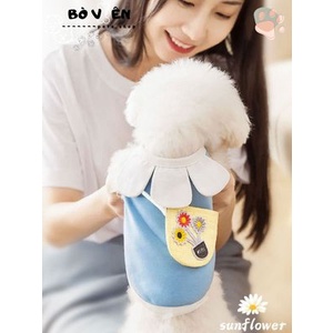 Áo cotton cho thú cưng,áo hoa túi đan tre chó mèo,áo thun giỏ mây cho thú cưng,áo ba lỗ cho thú cưng 2022 Bò Viên Pets s