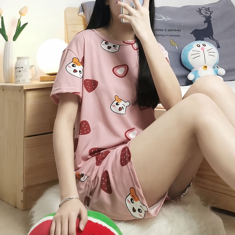 xiaohan korea loose short sleeve sleepwear women's pajama sets motif female cute cartoon print large size thin nightwear | BigBuy360 - bigbuy360.vn