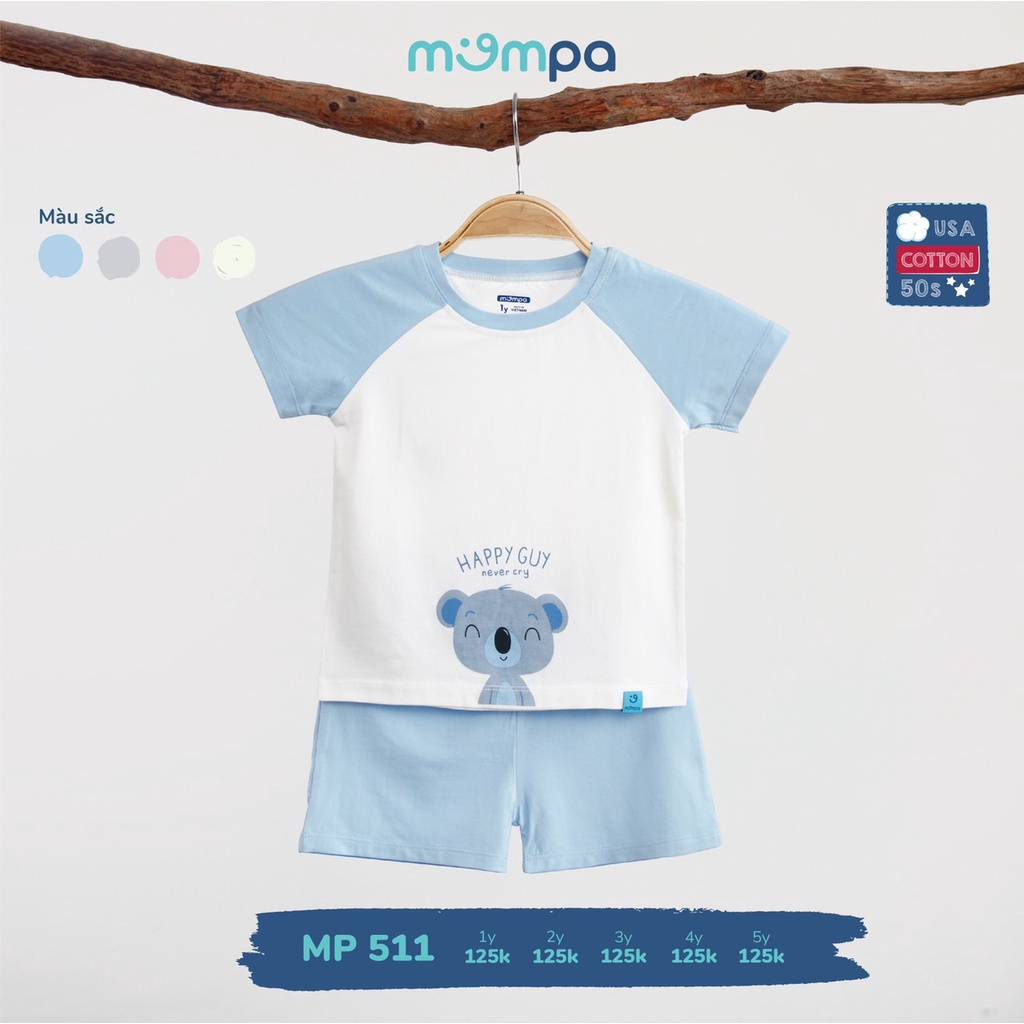 [CHÍNH HÃNG] Bộ cộc tay cài vai raglan cotton hoạ tiết trẻ em Mompa