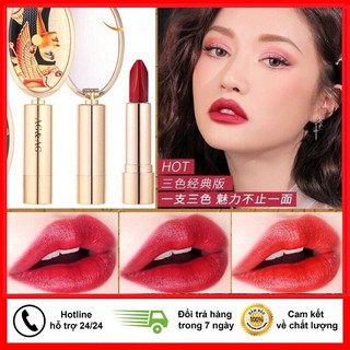 [ Son 3 màu ] Son nữ hoàng kèm gương mẫu mới , Son 3 màu siêu lì