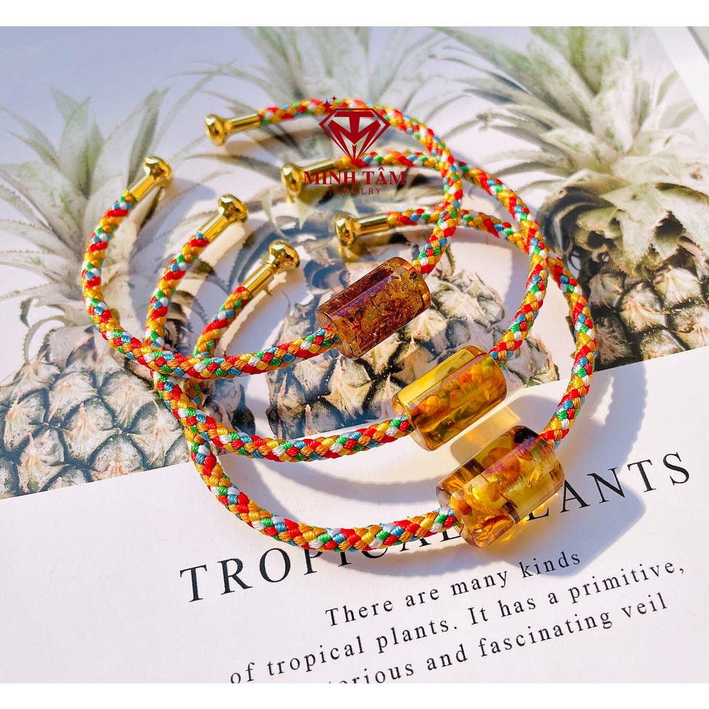 Vòng tay lu thống #hổ phách dây cứng bọc vải sắc màu-Minh Tâm Jewelry