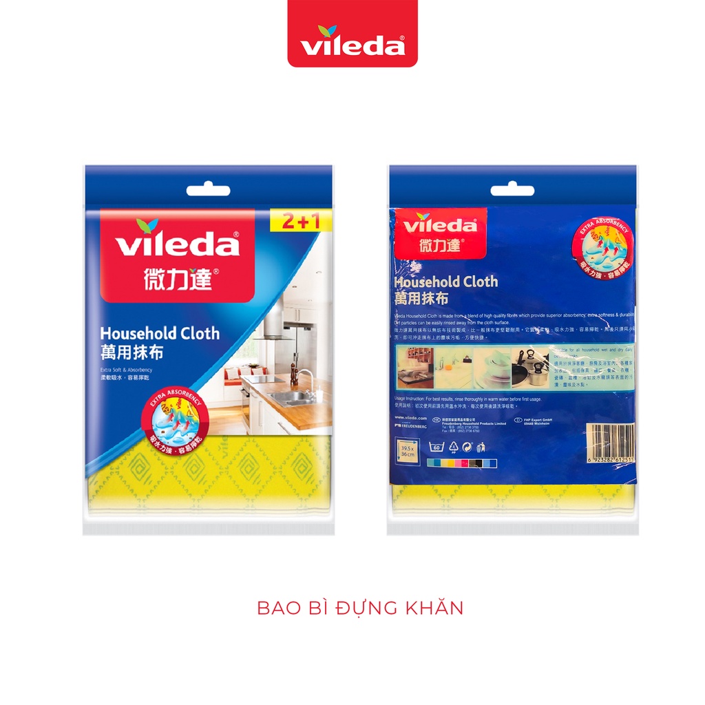 Khăn lau đa năng siêu VILEDA gói 3 cái, dành cho mọi bề mặt, không để lại vệt, thấm hút mạnh - TSU156137