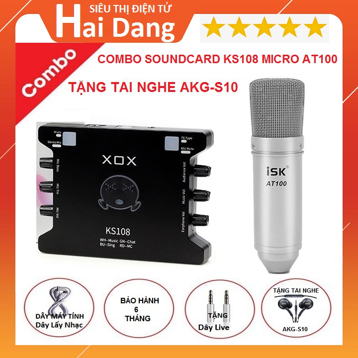 Bộ Sound Card KS108, Bản Nâng Cấp Của K10, Combo KS108 Bản Và Mic AT100 - Tặng Tai Nghe AKG-S10