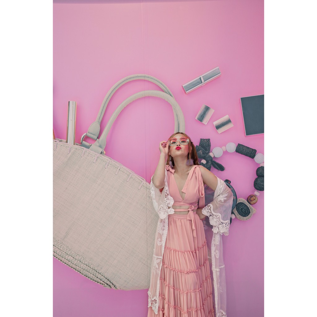 Set áo váy voan xòe nơ vai