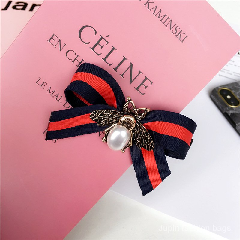 Korean Dongdaemun New Square Meters Vintage Pearl Little Bee Red and Green Stripes Red and Blue Ribbon Hair Ring Hair Rope Head Tie Female