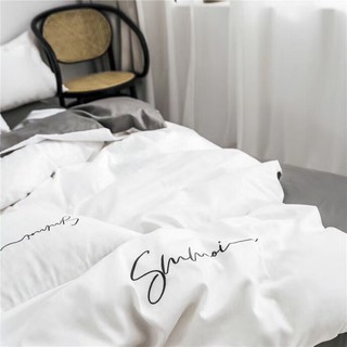 Sét chăn ga lụa tencel sumoi màu trắng phối xám