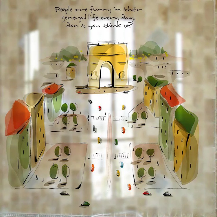 Decal trang trí kính cao cấp mẫu tranh vẽ nhà (60cm x 58cm)