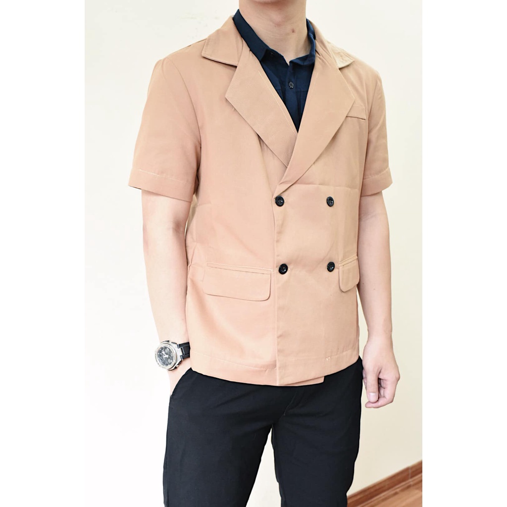 Áo blazer nam tay ngắn unisex form rộng nam hè thu phong cách Hàn Quốc