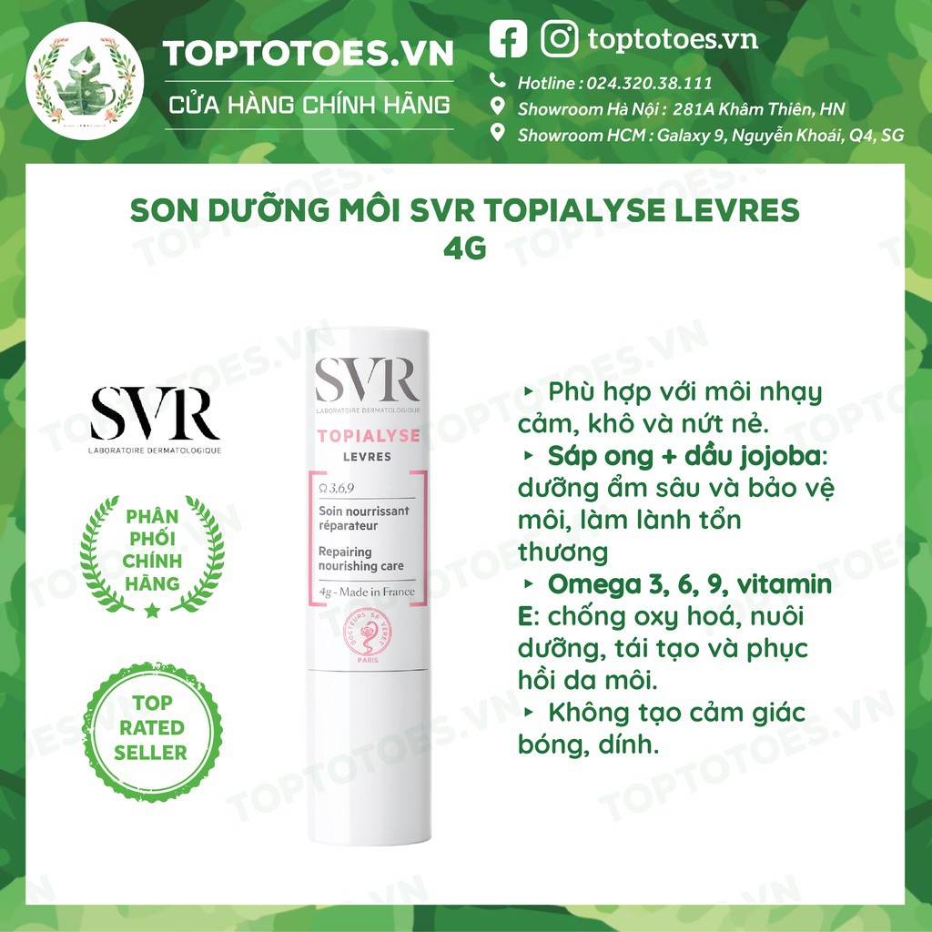 Son dưỡng môi SVR Topialyse Levres 4g [NHẬP KHẨU CHÍNH HÃNG 100%]