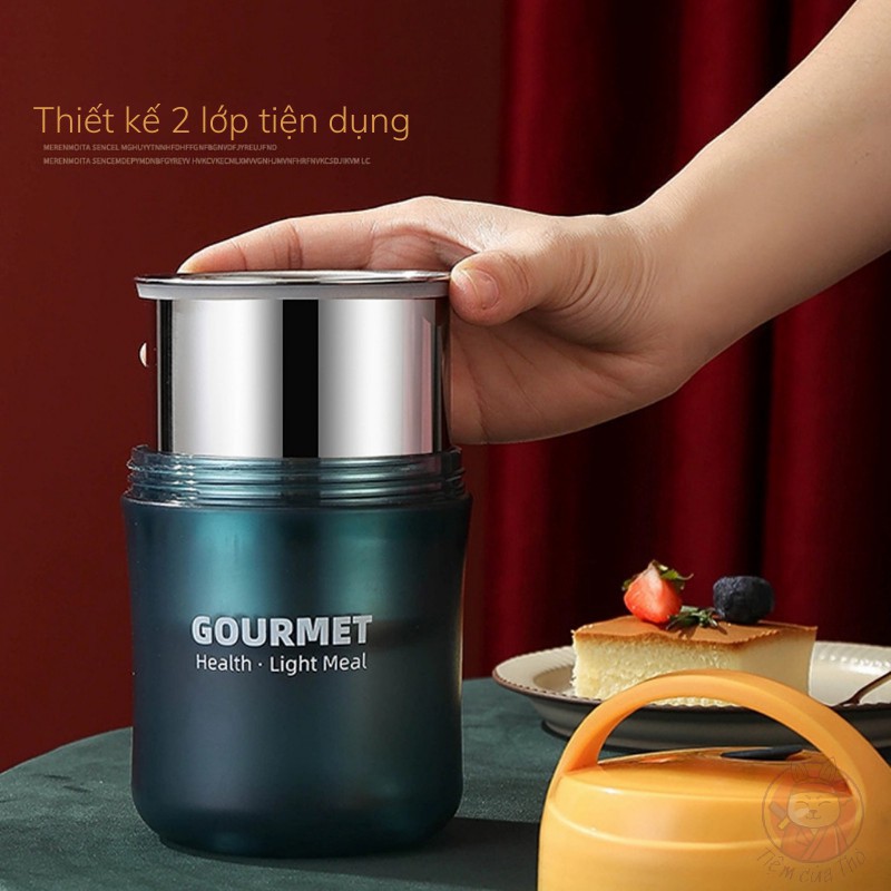 Bình ủ cháo giữ nhiệt Gourmet, Hộp đựng cơm văn phòng 2 lớp 500ml tặng kèm muỗng tiện lợi