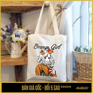 Túi tote VUÔNG - Túi canvas - Túi Vải in hình cô gái và trái cam  orange girl - Túi Mơ To store