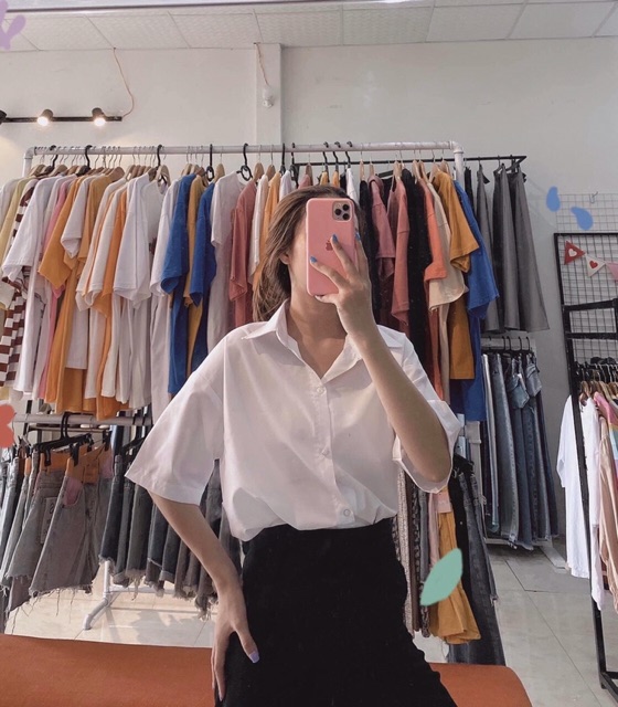 Áo sơmi trắng Oversize trơn tà ngang rộng, túi form vừa tay ngắn (ảnh thật) | BigBuy360 - bigbuy360.vn