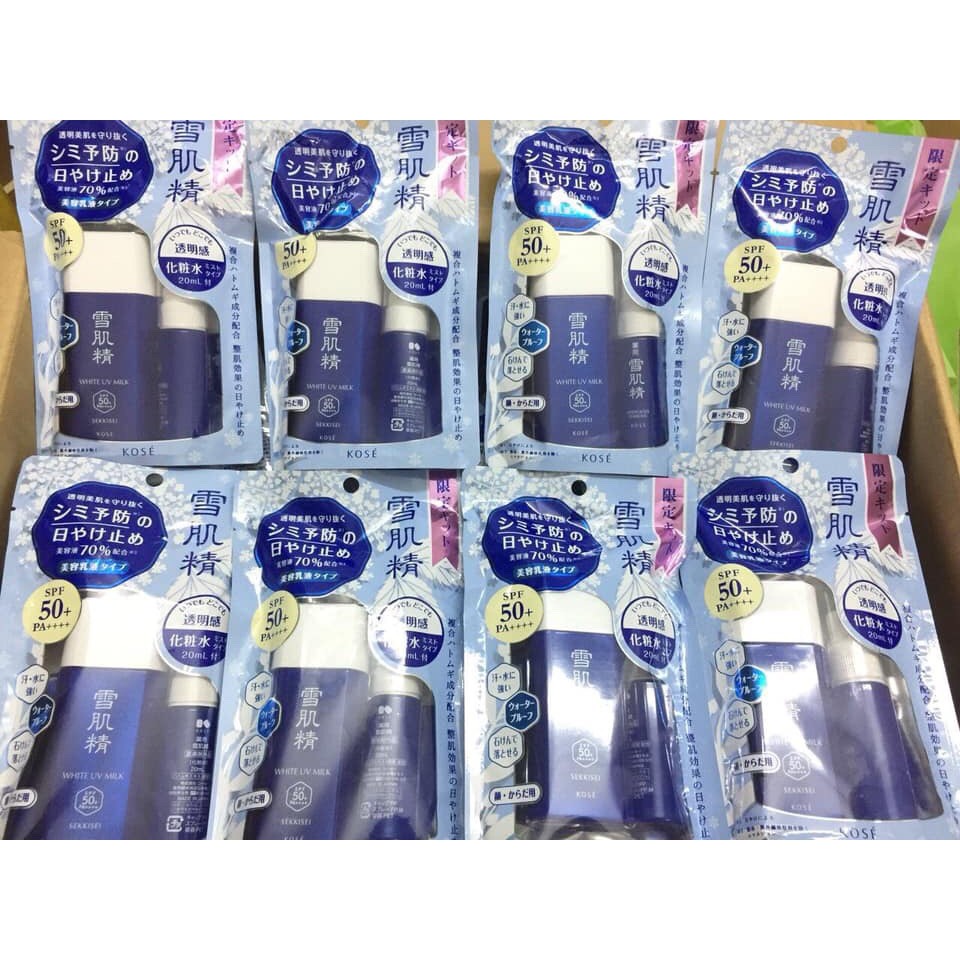 Set Kem Chống Nắng Kose White UV Milk + Nước Cân Bằng Da Kose Medicated Sekkisei Lotion. Nhật Bản.