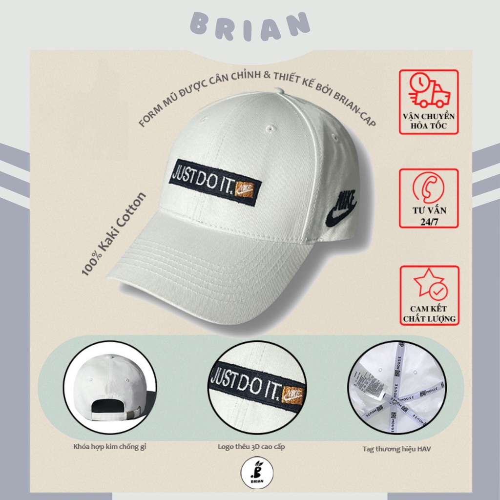 Mũ lưỡi trai, nón kết Just do it trắng logo cao cấp, hàng thiết kế xuất khẩu, dành cho mọi lứa tuổi cả nam và nữ.