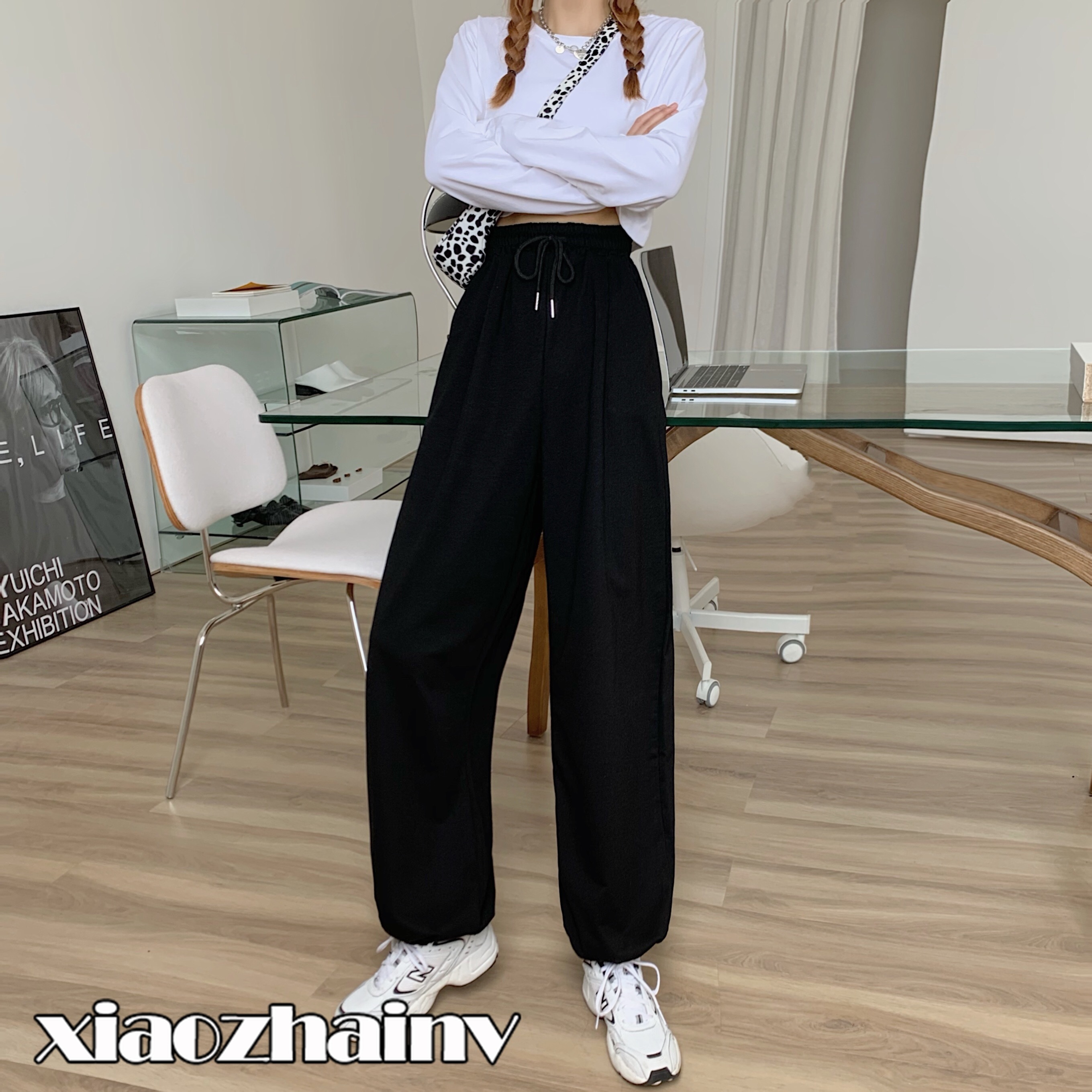 Xiaozhainv Quần Thể Thao Nữ Lưng Cao Dáng Rộng Màu Xám | BigBuy360 - bigbuy360.vn