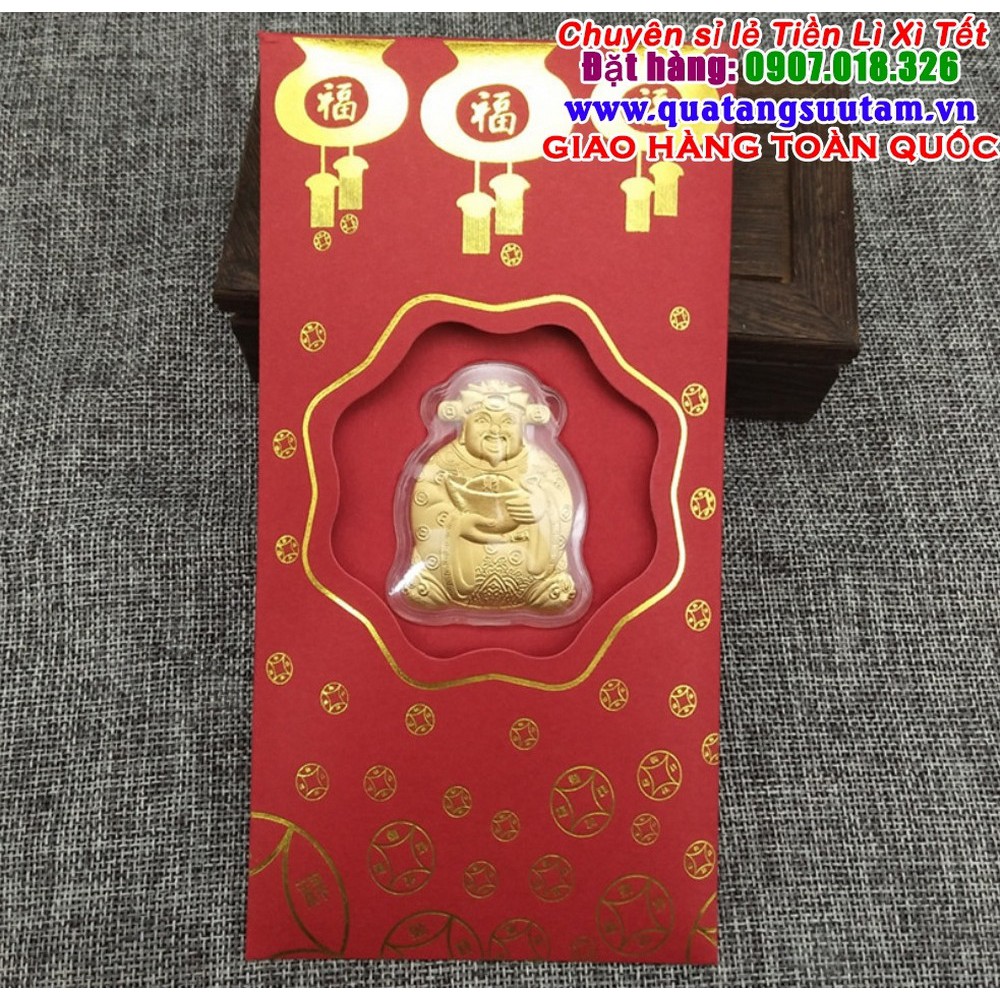 bao lì xì vàng miếng thần tài 24k may mắn