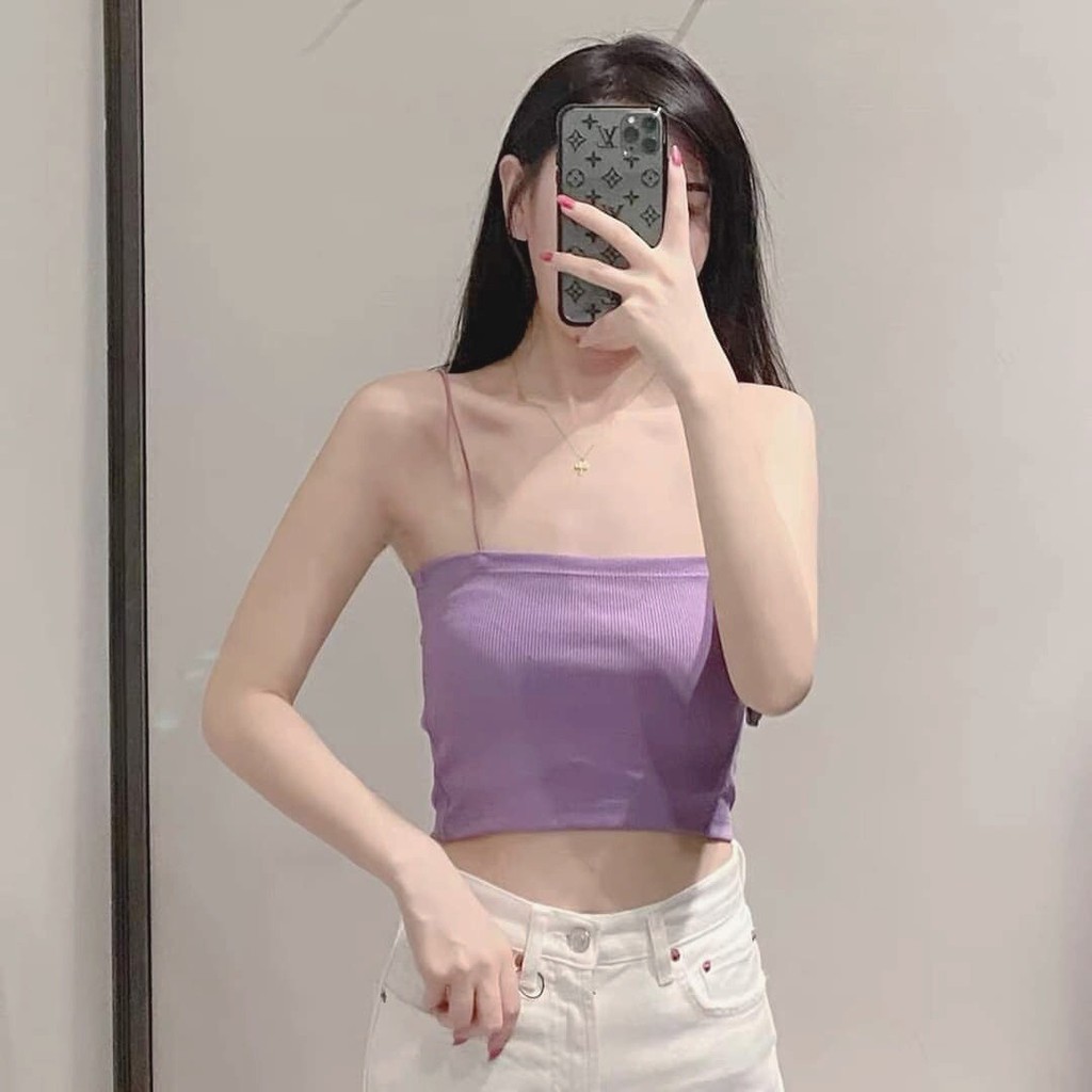 [ Mã WASTAPR giảm 10K đơn 50K] ÁO HAI DÂY LEN TĂM TÍM L1 - ÁO THUN 2 DÂY CROPTOP SEXY SỢI BÚN BODY | BigBuy360 - bigbuy360.vn