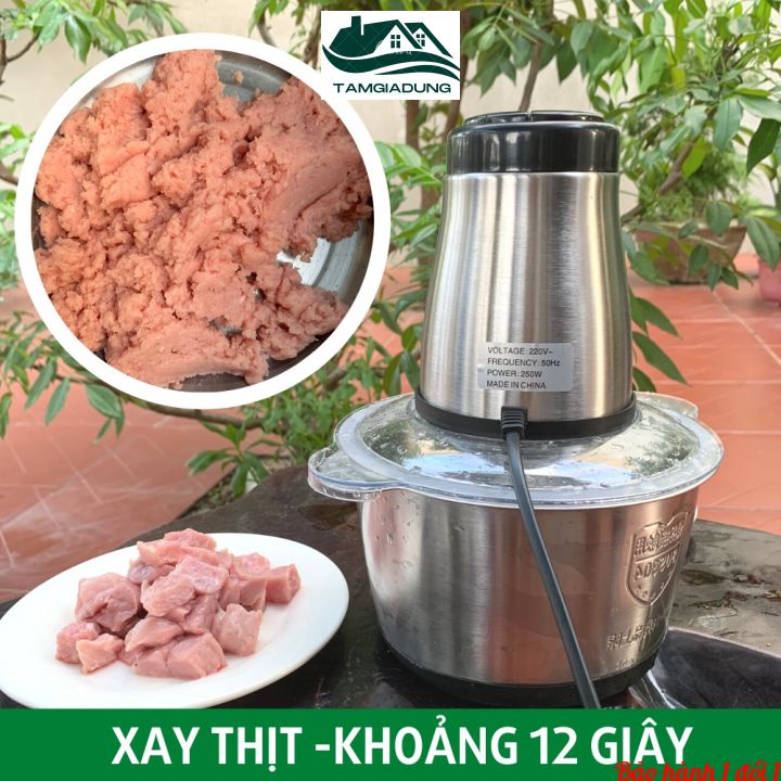 Máy Xay Thịt Cối Xay Thịt Inox Xay Cá Giò Thực Phẩm Đa Năng 2l cối Inox 4 lưỡi dao công suất 250W