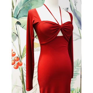 X082 Cabernet  Đầm thun body, dây cổ