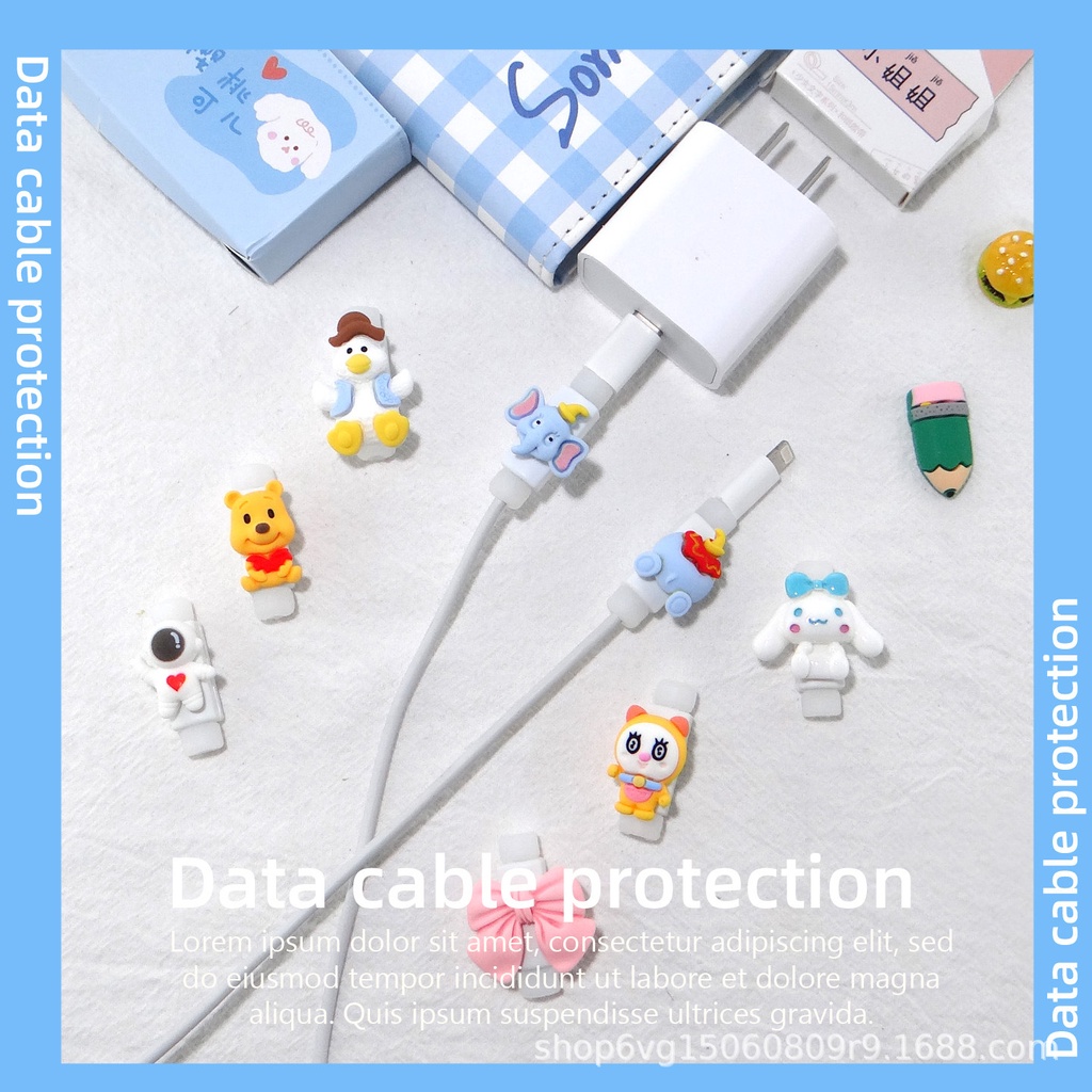 2 Phụ kiện bảo vệ đầu dây cáp hình hoạt hình dễ thương thích hợp cho Phone Pad type c