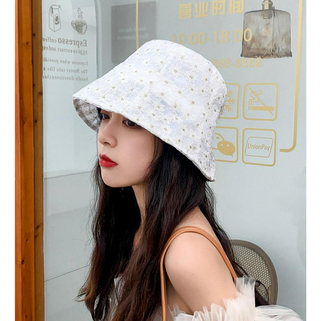 [Augustcloth] Mũ/ nón bucket denim thêu hoa dễ thươngphong cách Hàn Quốc