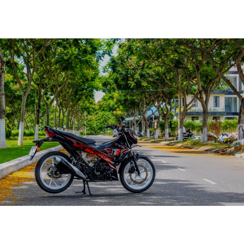 Tem Rời Dán Xe Raider FI Mẫu King Drag Đỏ Đen Cực Hot, Hàng 3 Lớp Chất Lượng Cao