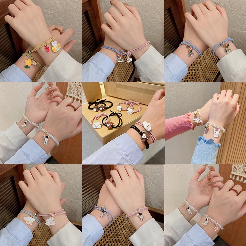 Bộ 2 Vòng Tay Nam Châm Hình Gấu/Thỏ Dễ Thương Cho Cặp Đôi